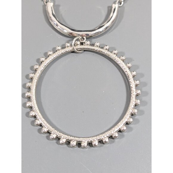 Cato Necklace Silver Tone Open Circle Pendant Modern Statement Jewelry 23" - Picture 4 of 8